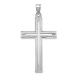14k White Gold Solid Laser Etched Cross Pendant