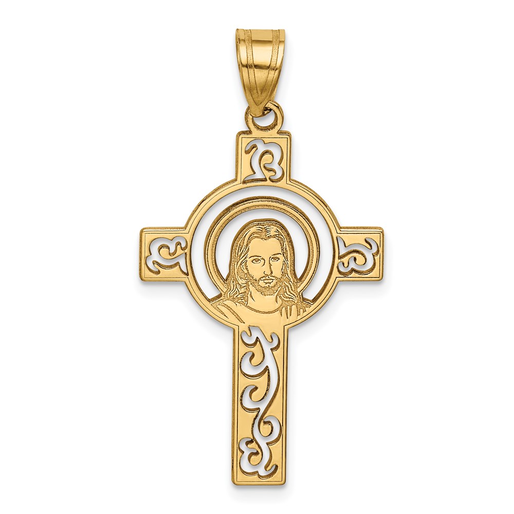 YC1209.jpg 14k Laser Cut Jesus Face Cross Charm - Image 1