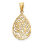 14K Polished and Textured Small Filigree Teardrop Pendant - Image 4
