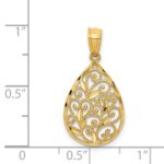 14K Polished and Textured Small Filigree Teardrop Pendant - Image 3
