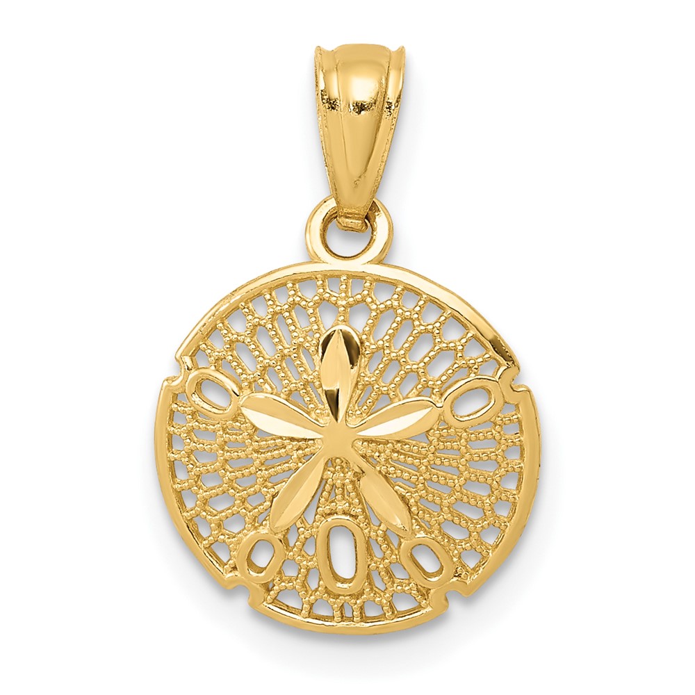 YC1250.jpg 14k Gold Polished Filigree Sand Dollar Pendant - Image 1