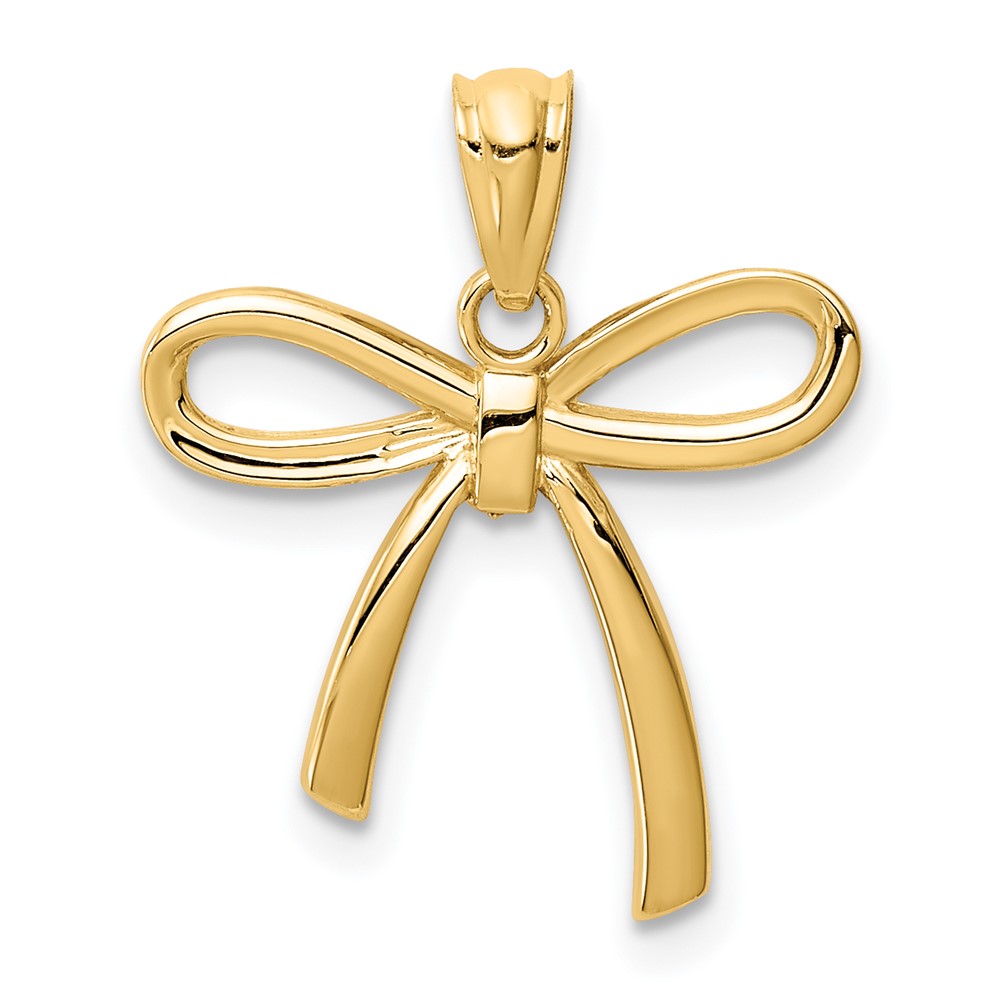 YC1258.jpg 14k Gold Polished Small Ribbon Bow Pendant - Image 1
