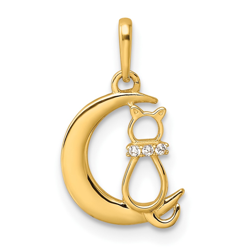 YC1285.jpg 14k Childrens CZ Cat and Moon Pendant - Image 1