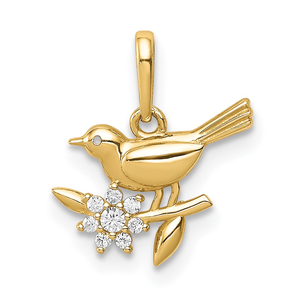 YC1317.jpg 14K Bird on a Branch CZ Pendant - Image 1
