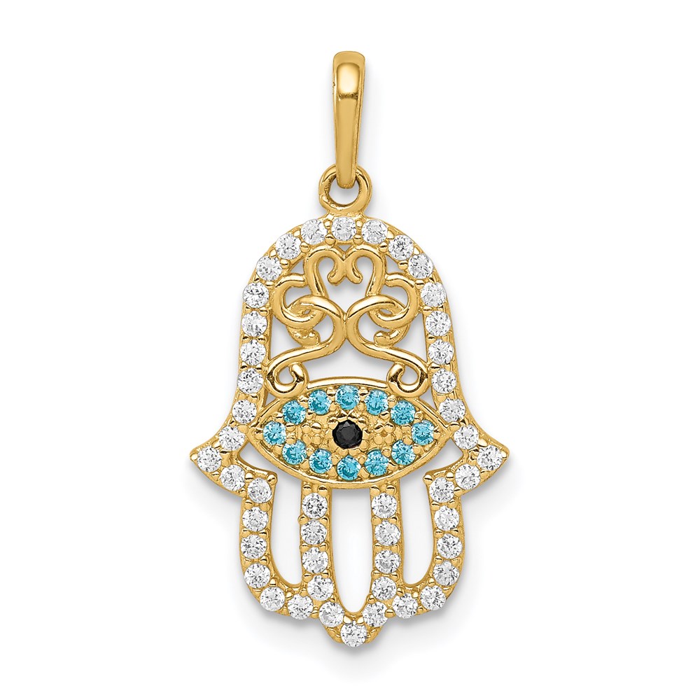 YC1324.jpg 14K Multi-colored CZ Hamsa Pendant - Image 1