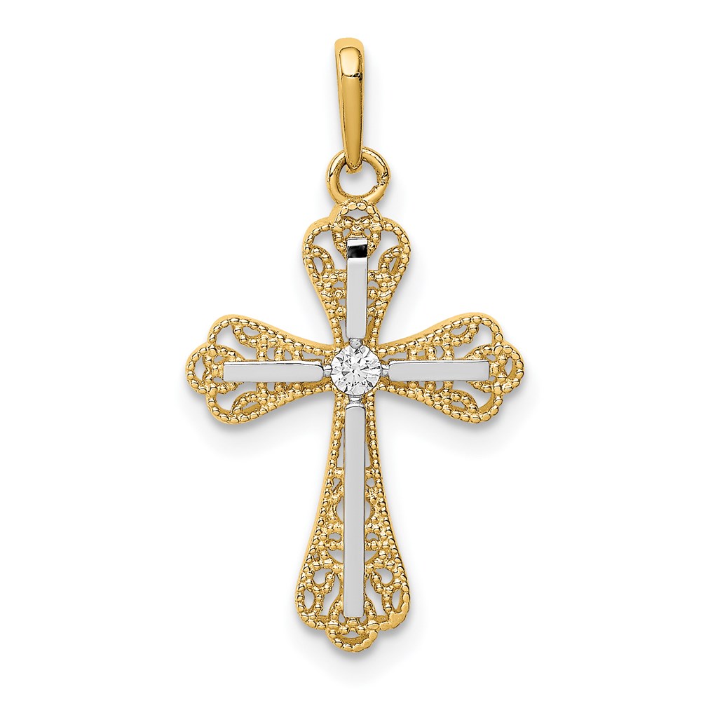 YC1375.jpg 14K and White Rhodium CZ Cross Pendant - Image 1
