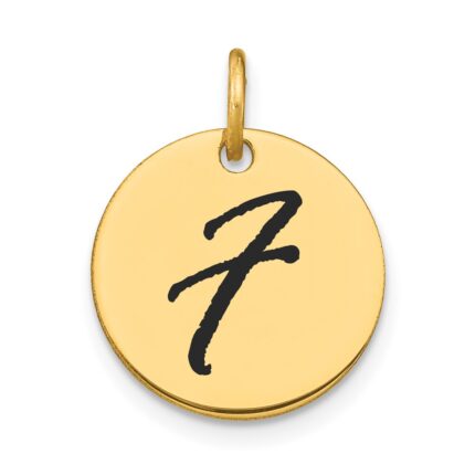 14k Polished Black Enamel Letter F Initial Disk Charm