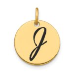 14k Polished Black Enamel Letter J Initial Disk Charm