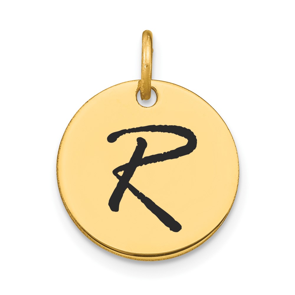 YC1436R.jpg 14k Polished Black Enamel Letter R Initial Disk Charm - Image 1