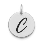 14kw Polished Black Enamel Letter C Initial Disk Charm