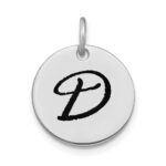 14kw Polished Black Enamel Letter D Initial Disk Charm