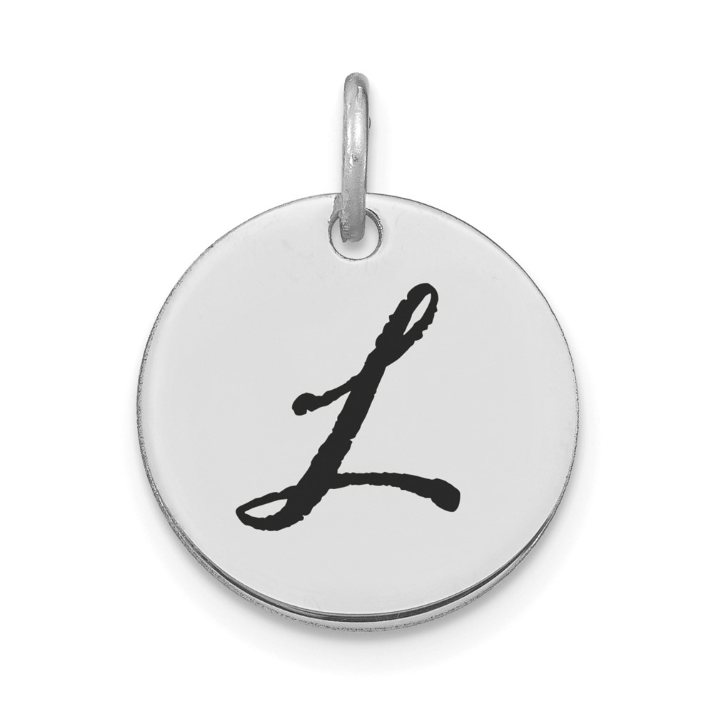 YC1436WL.jpg 14kw Polished Black Enamel Letter L Initial Disk Charm - Image 1