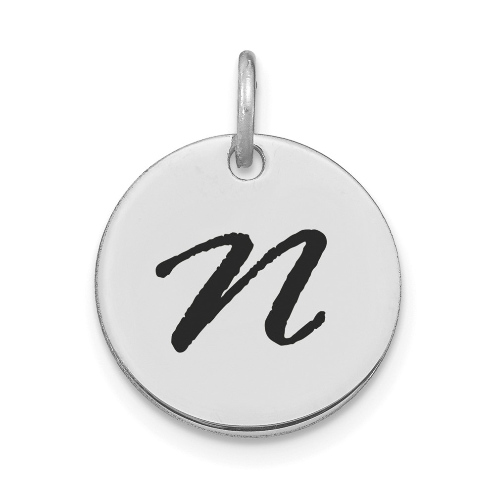 YC1436WN.jpg 14kw Polished Black Enamel Letter N Initial Disk Charm - Image 1