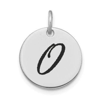 14kw Polished Black Enamel Letter O Initial Disk Charm