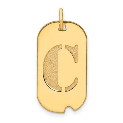 14k Polished Letter C Initial Dog Tag Pendant