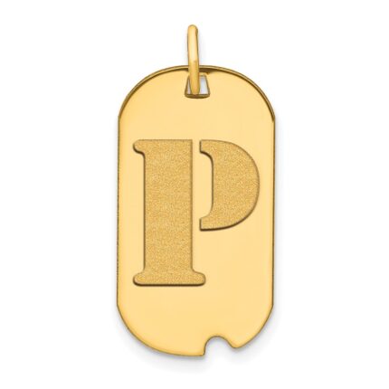 14k Polished Letter P Initial Dog Tag Pendant