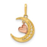 14K Two-tone CZ Moon with Dangle Heart Pendant - Image 4