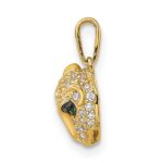 14K Polished Green and White CZ Lioness Head Pendant - Image 2