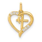 14K Polished Open Heart with Cross and CZ Pendant