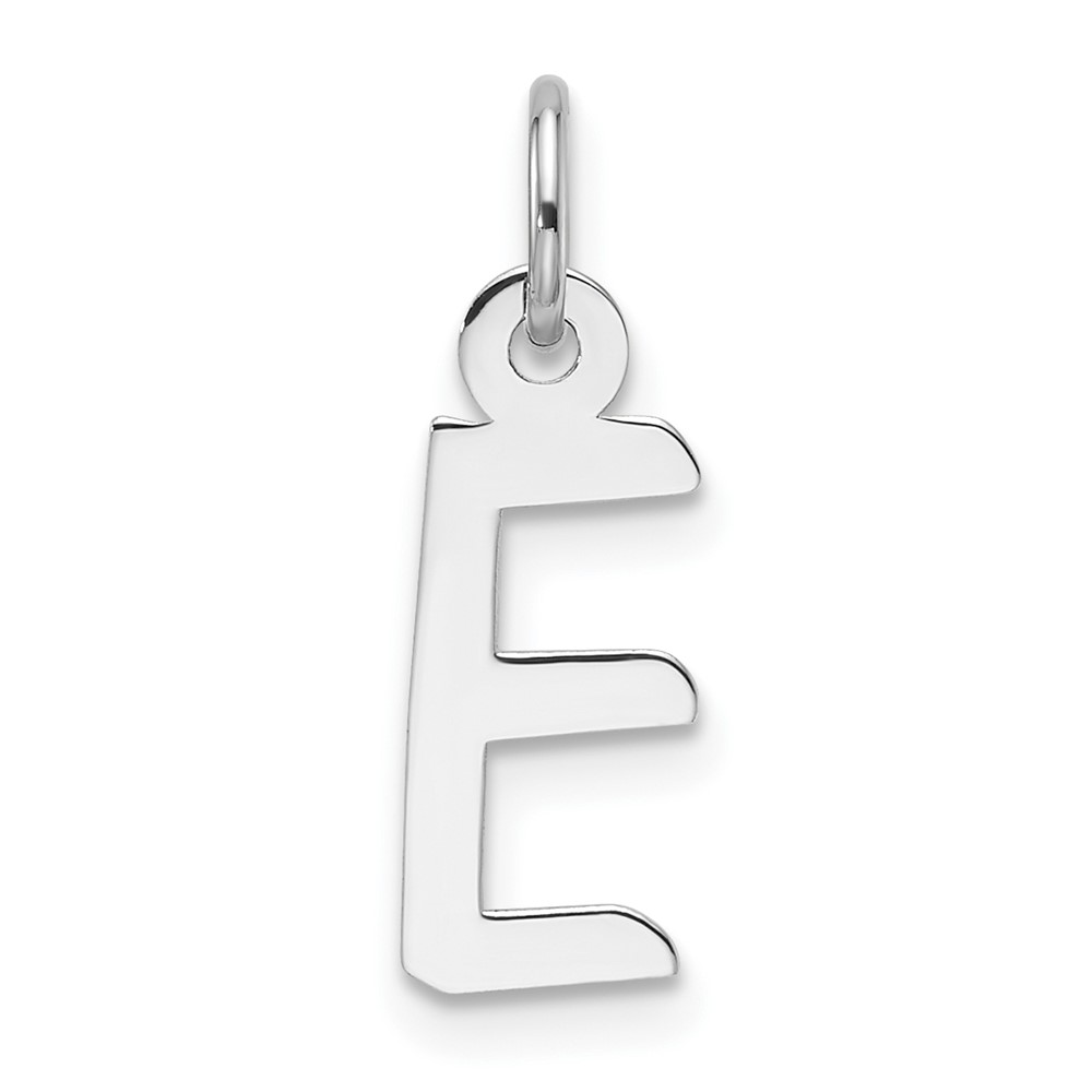 YC1526E.jpg 14K White Gold Slanted Block Letter E Initial Charm - Image 1