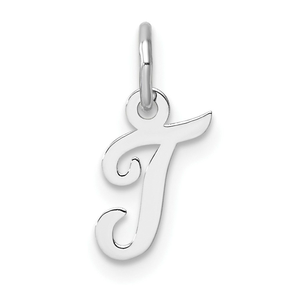 YC1527T.jpg 14k White Gold Small Script Letter T Initial Charm - Image 1