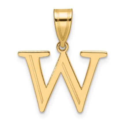14k Polished Etched Letter W Initial Pendant