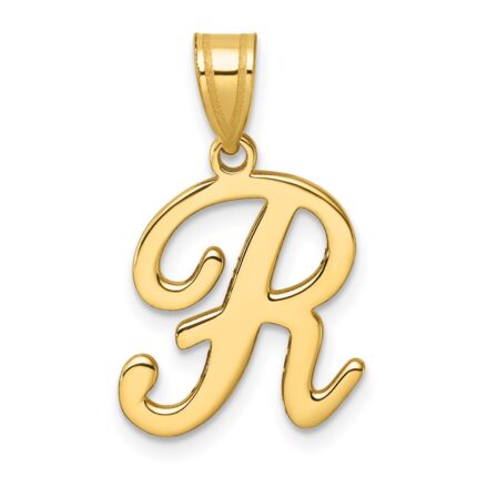 14K Script Letter R Initial Pendant