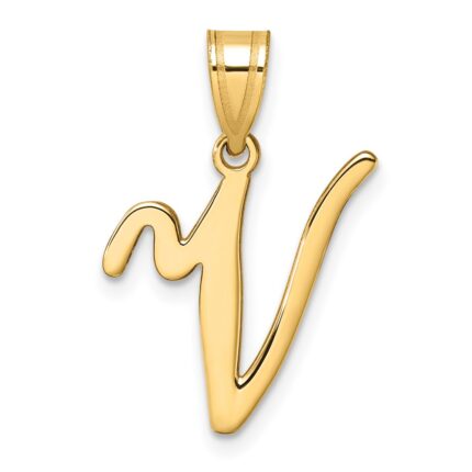 14K Script Letter V Initial Pendant