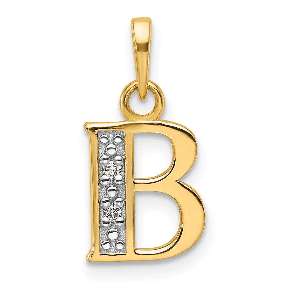 YC1541B.jpg 14K with Rhodium Diamond Letter B Initial Pendant - Image 1