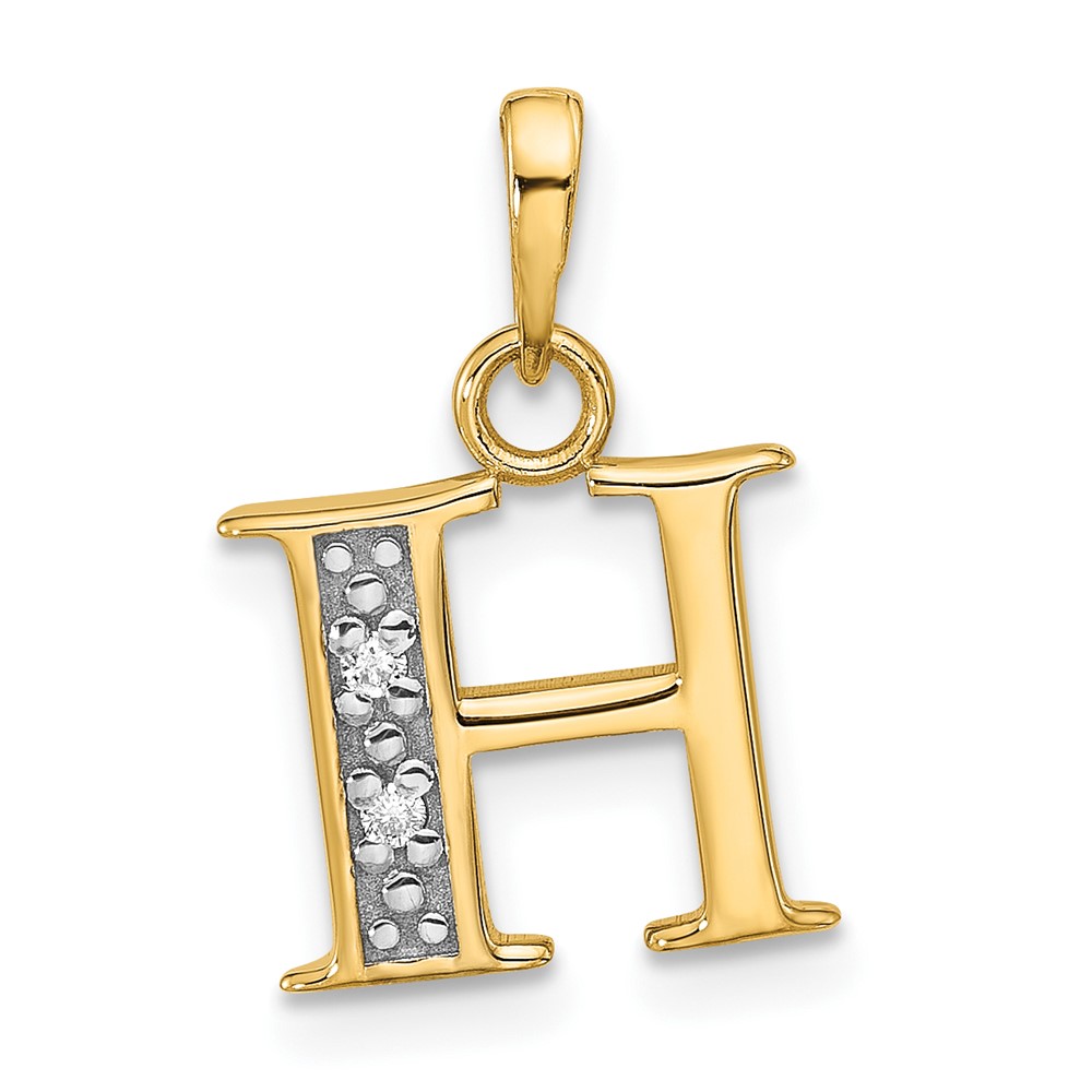 YC1541H.jpg 14K with Rhodium Diamond Letter H Initial Pendant - Image 1