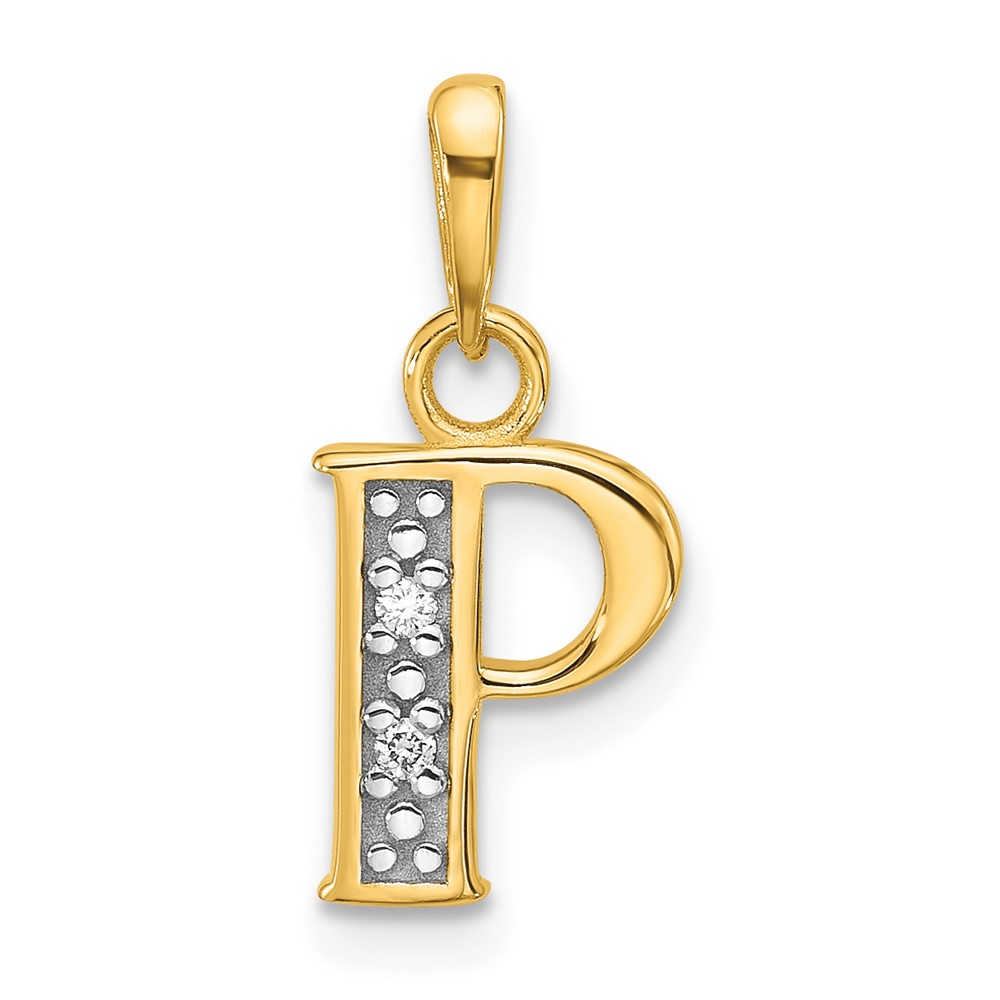 YC1541P.jpg 14K with Rhodium Diamond Letter P Initial Pendant - Image 1