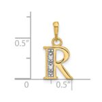 14K with Rhodium Diamond Letter R Initial Pendant - Image 4