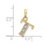 14K with Rhodium Diamond Letter T Initial Pendant - Image 3