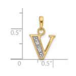 14K with Rhodium Diamond Letter V Initial Pendant - Image 4