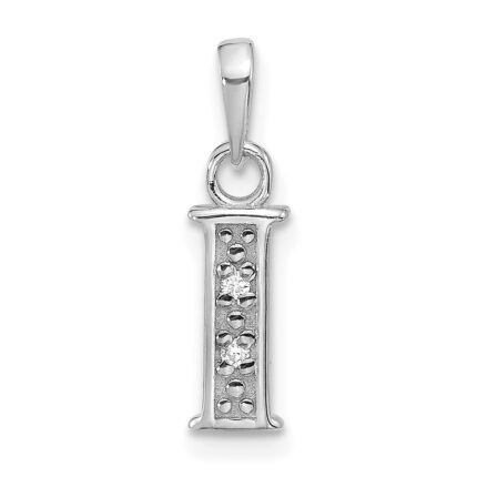 14K White Gold Diamond Letter I Initial Pendant
