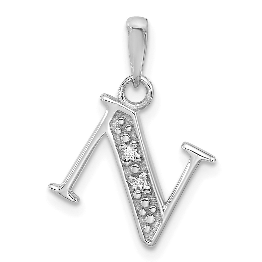 YC1541WN.jpg 14K White Gold Diamond Letter N Initial Pendant - Image 1