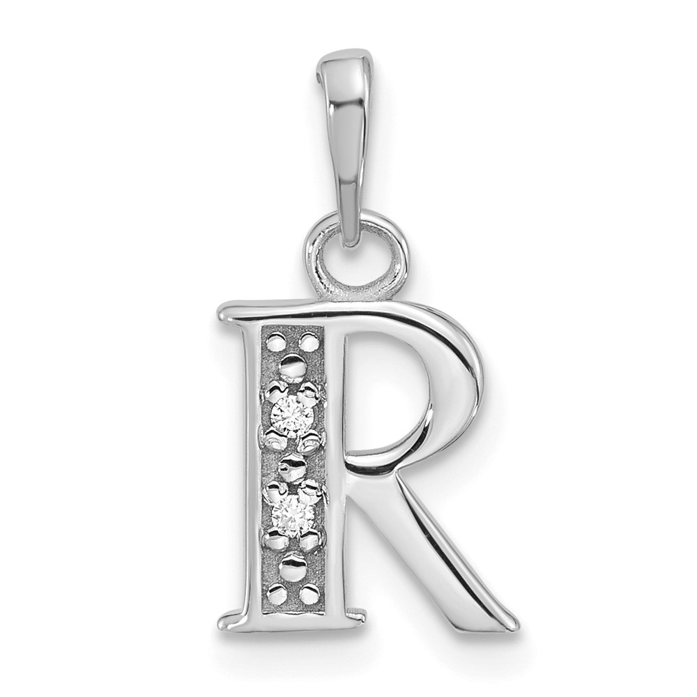 YC1541WR.jpg 14K White Gold Diamond Letter R Initial Pendant - Image 1