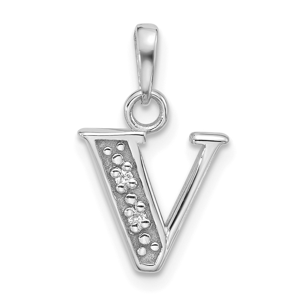 YC1541WV.jpg 14K White Gold Diamond Letter V Initial Pendant - Image 1