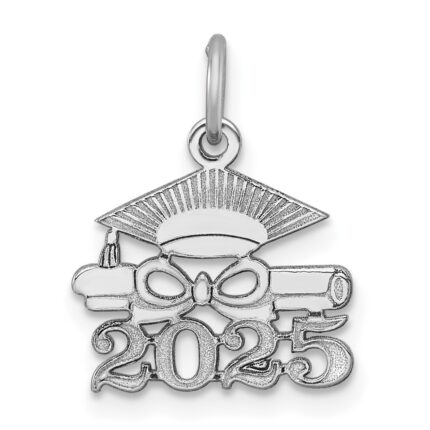 14K White Gold Graduation Cap and Diploma 2025 Charm