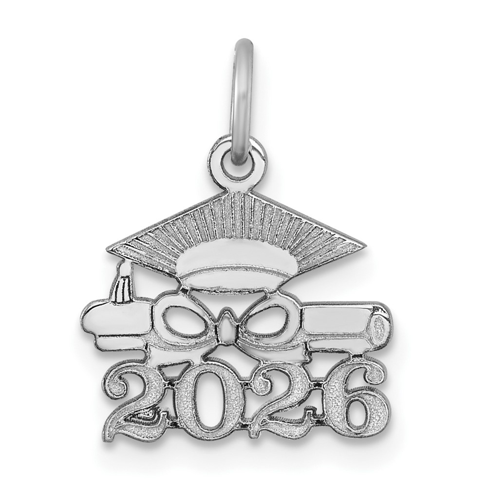 YC1551W-26.jpg 14K White Gold Graduation Cap and Diploma 2026 Charm - Image 1