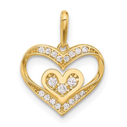 14k Polished CZ Heart in Heart Pendant
