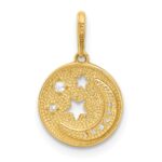 14k Polished CZ Moon and Stars in Disc Pendant - Image 3