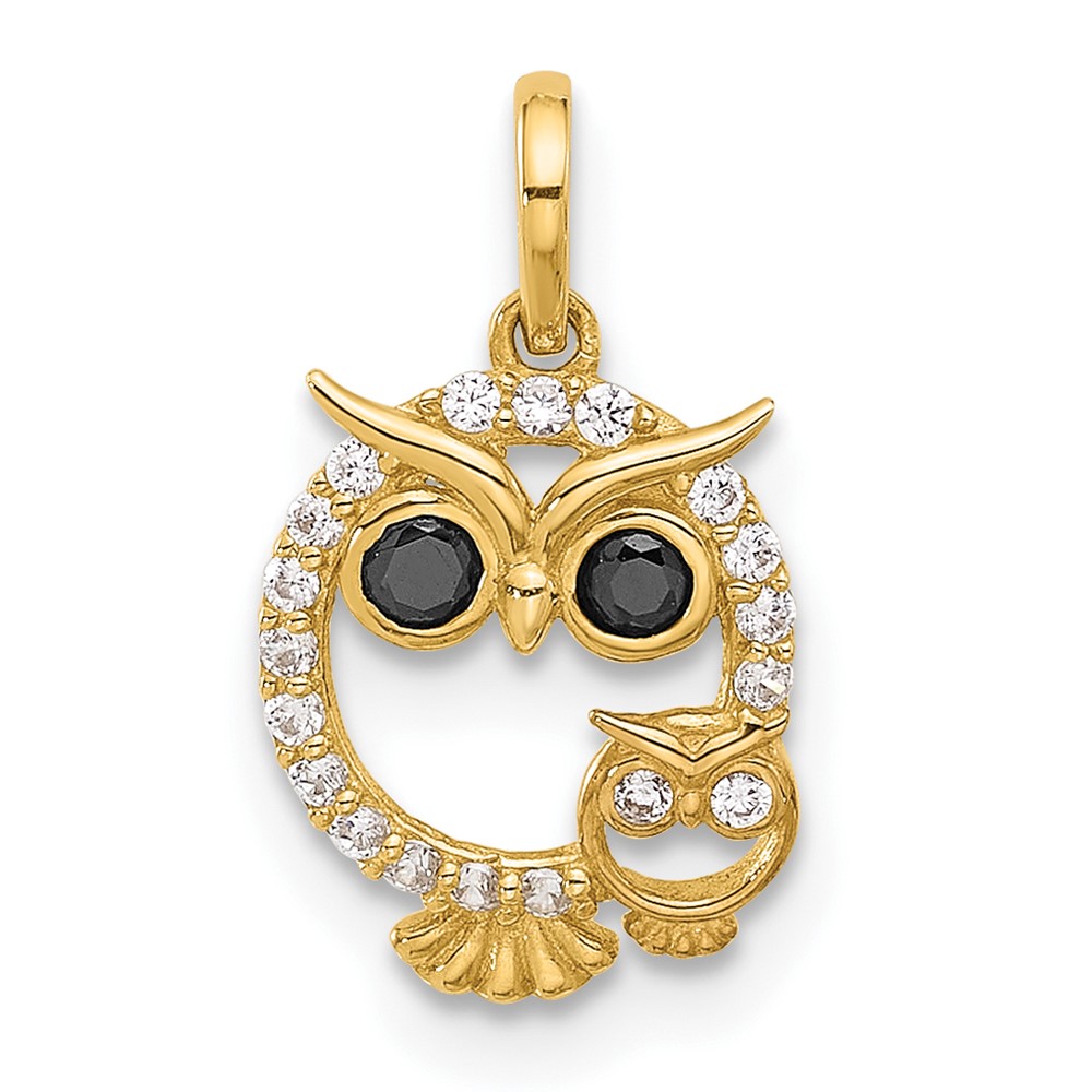 YC1585.jpg 14K Polished Black and White CZ Mommy and Baby Owl Pendant - Image 1
