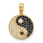 14k with Black Rhodium Black and Clear CZ Yin and Yang Pendant