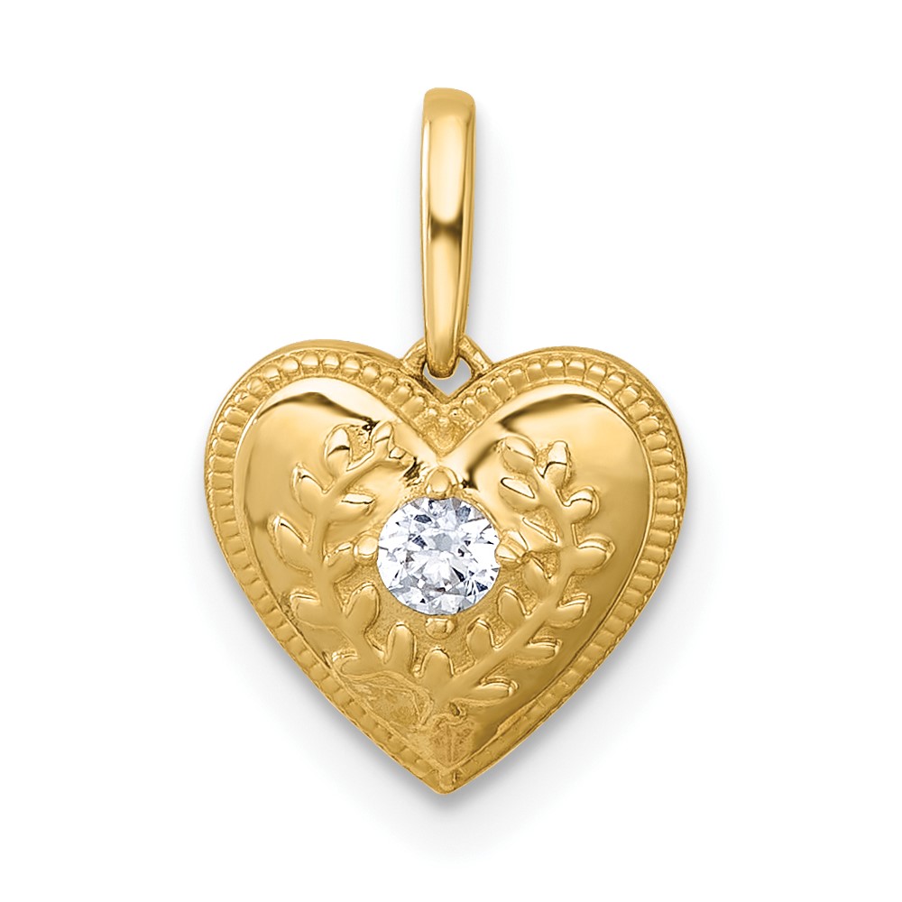 YC1600.jpg 14k Polished and Textured CZ Floral Heart Charm / Pendant - Image 1