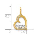 14k and Rhodium Polished White CZ Sideways Open Heart MOM Pendant - Image 4