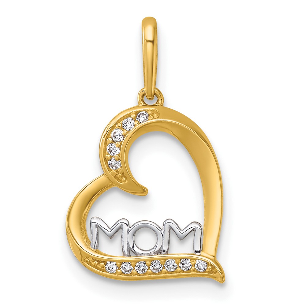 YC1607.jpg 14k and Rhodium Polished White CZ Sideways Open Heart MOM Pendant - Image 1