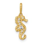 14k Polished CZ Seahorse Charm / Pendant