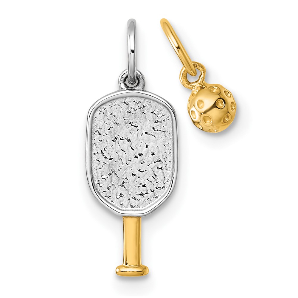 YC1622.jpg 14k with White Rhodium Polished Pickleball Paddle and Ball 2-Piece Charm Pendant Set - Image 1