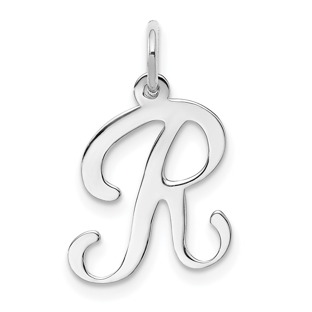 YC249R.jpg 14KW White Gold Script Letter R Initial Charm - Image 1